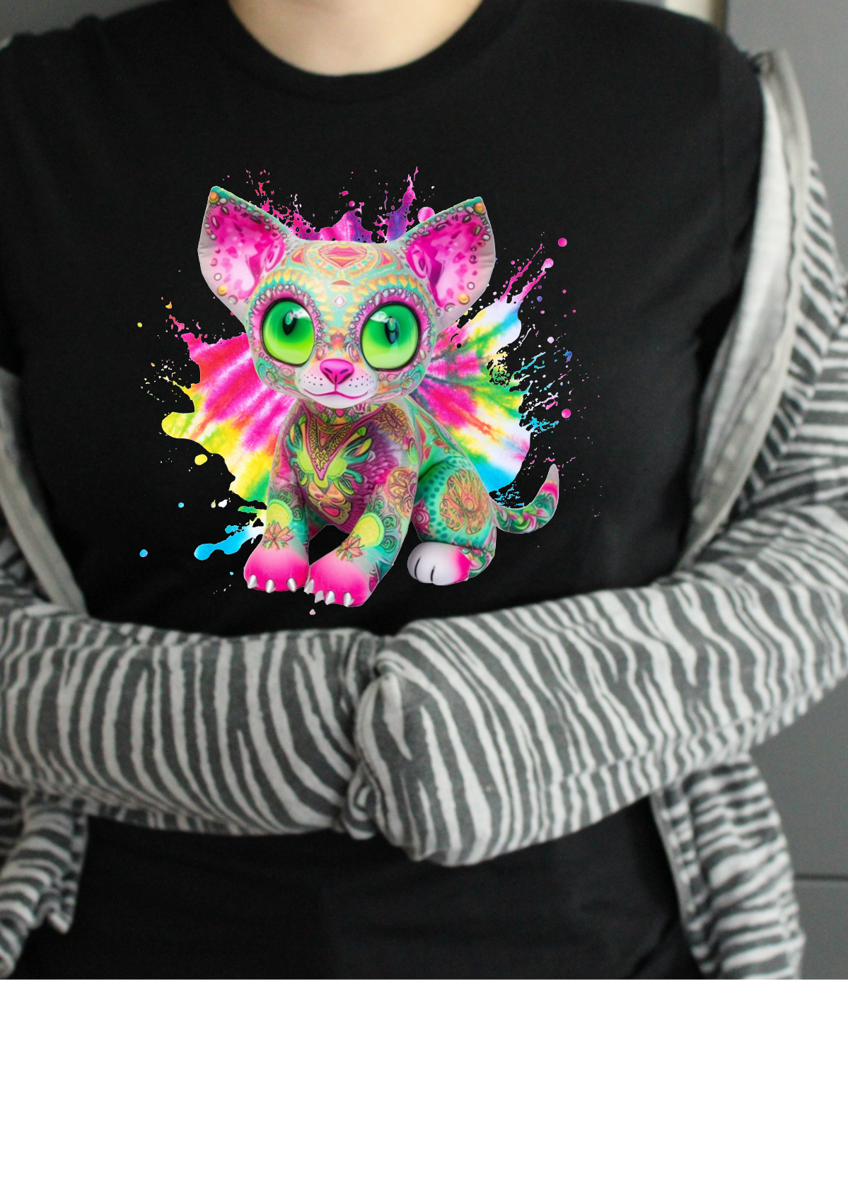 Cat Sphinx Pink and Green Tie Dye Colourful Unisex Crew Neck Tshirt - Snazzy Dudds