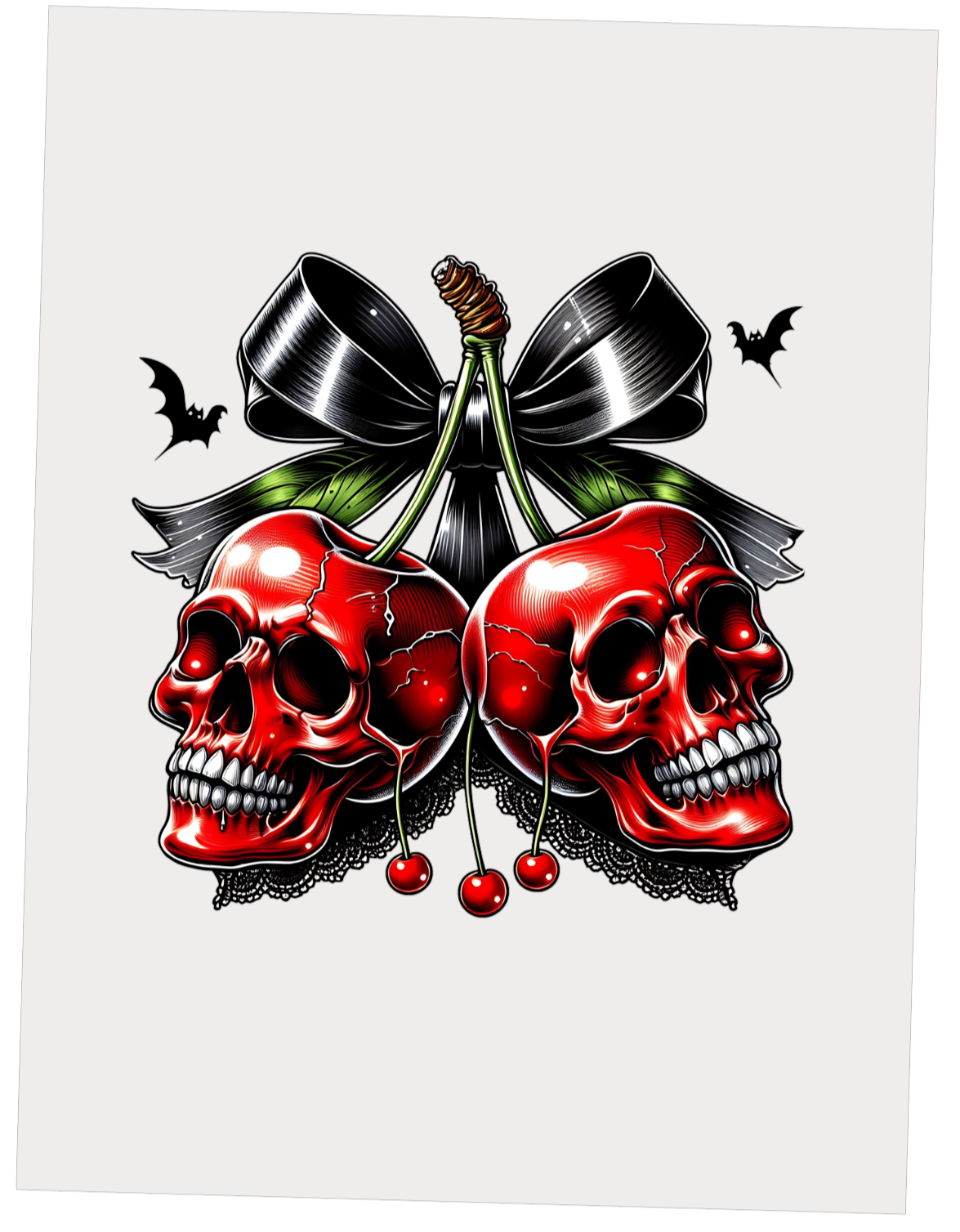 Spooky Red Skull Cherry Halloween Bow DTF Transfer - Snazzy Dudds