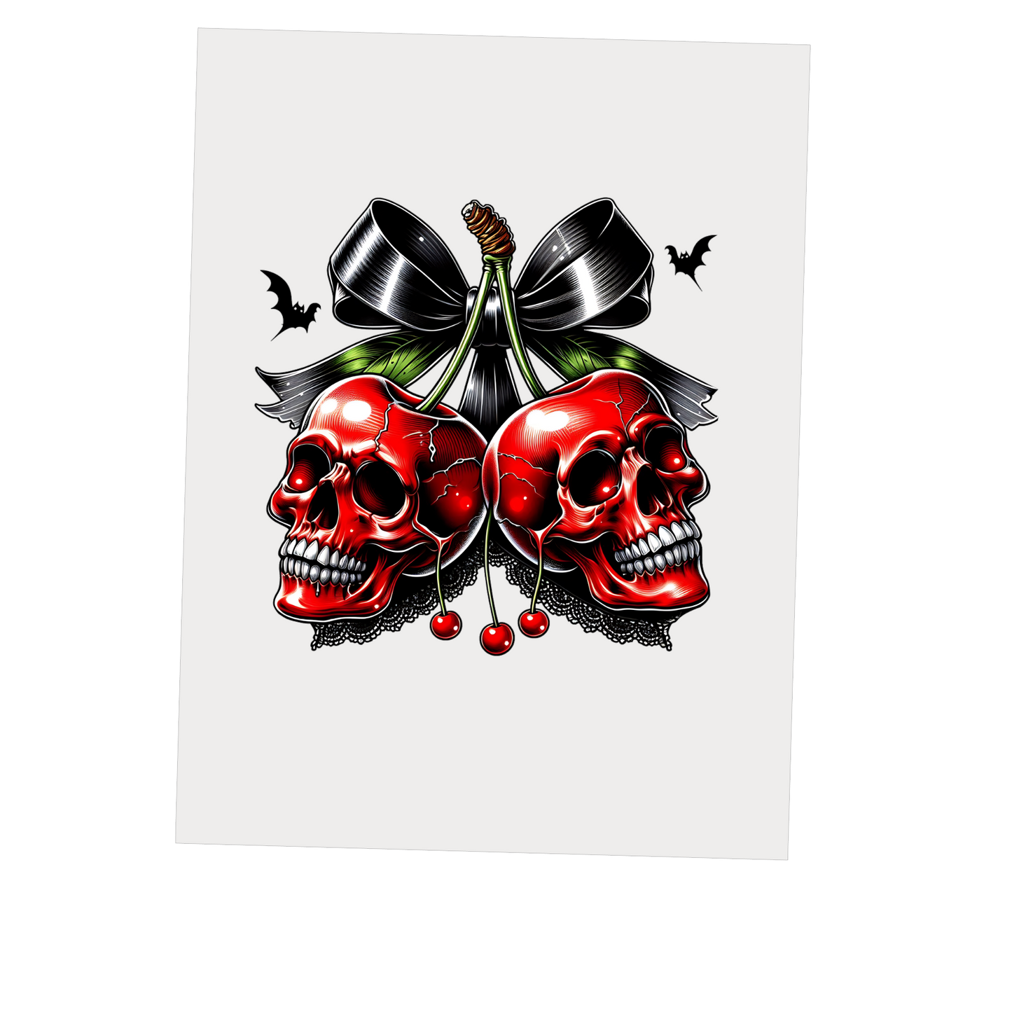 Spooky Red Skull Cherry Halloween Bow DTF Transfer - Snazzy Dudds