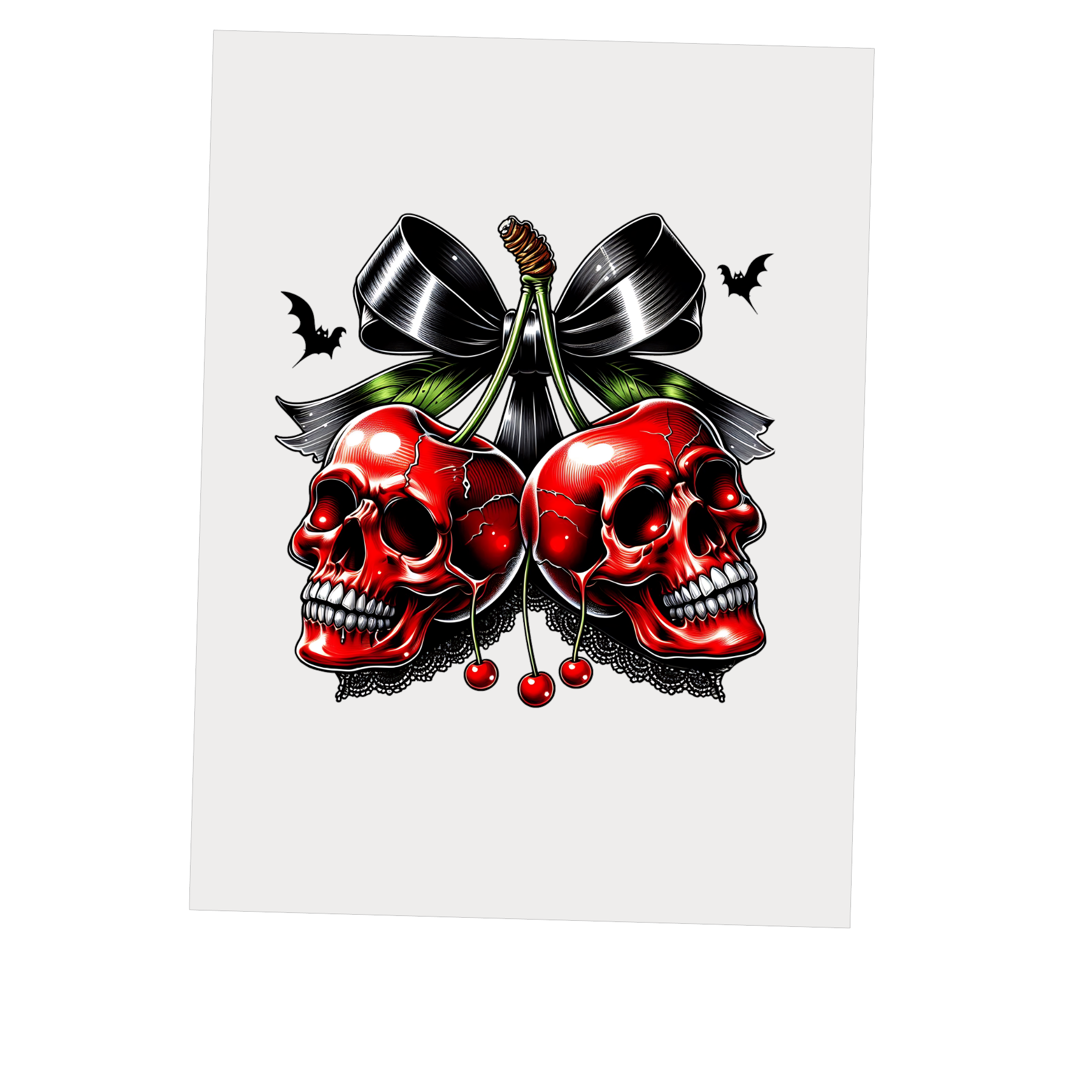 Spooky Red Skull Cherry Halloween Bow DTF Transfer - Snazzy Dudds