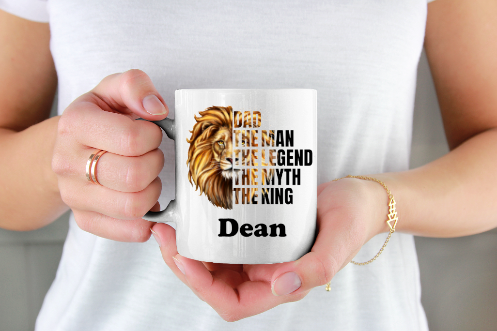 Personalised Dad The Man The Legend The Myth The King - Lion Fathers Day / Birthday / Christmas 11oz Cup Mug - Snazzy Dudds