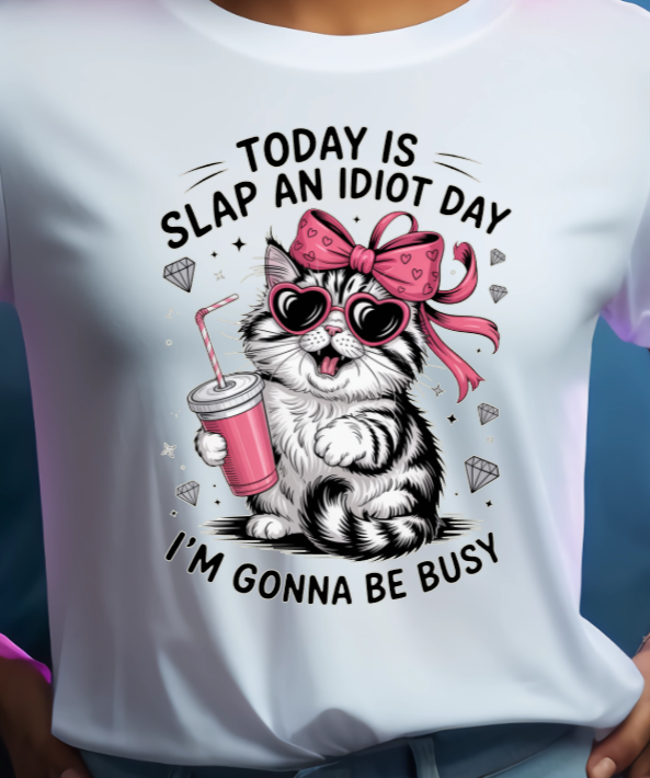 Today Is Slap An Idiot Day I'm Going To Be Busy Funny White Tshirt - Snazzy Dudds