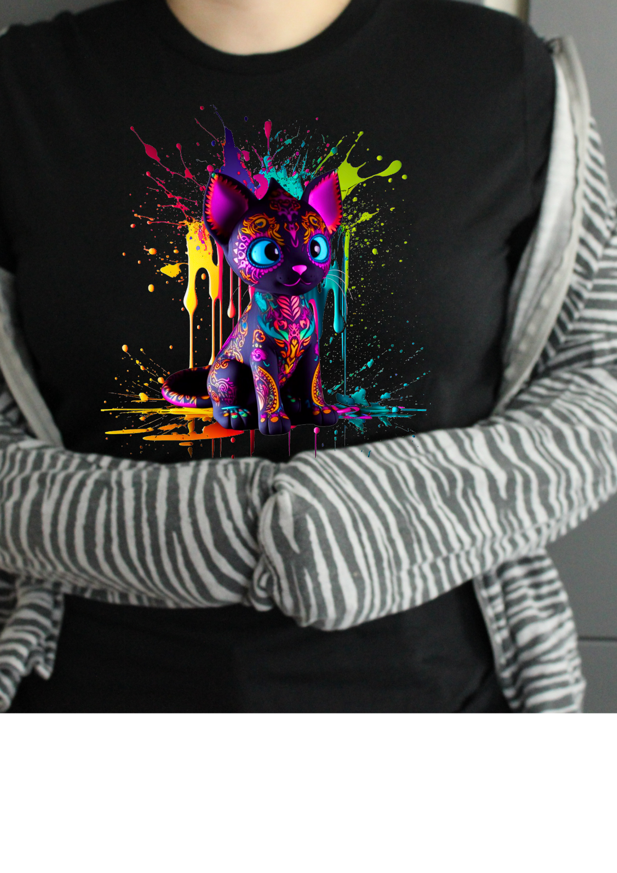 Voodoo Colourful Cat Unisex Crew Neck Tshirt - Snazzy Dudds