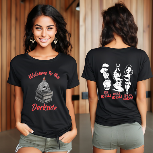 BDSM Adult Kink Events Black Fetish Novelty Gift Unisex Tshirt Tee, Welcome to the dark side, See no Evil Hear No Evil Speak No Evil - Snazzy Dudds