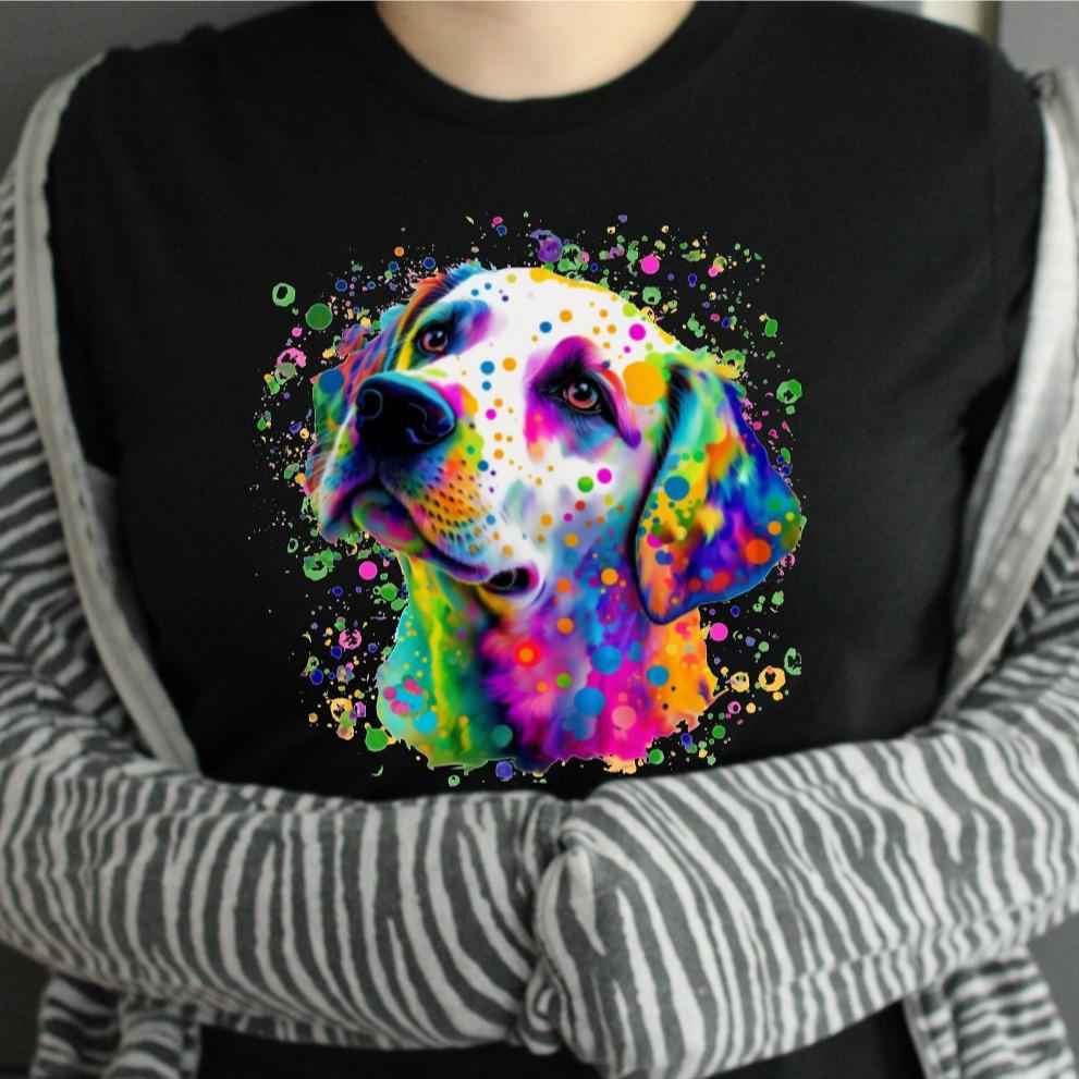 Cute Dog Colourful Labrador Unisex Crew Neck Tshirt or Casual Hoodie Black or White - Snazzy Dudds