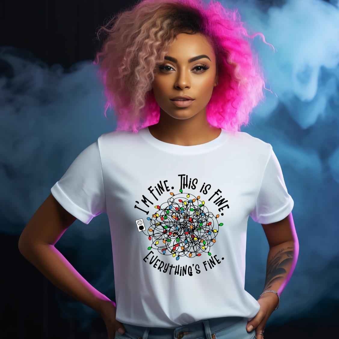 I'm Fine This Is Fine Everythings Fine Funny Christmas Tshirt Casual Crew Neck womenswear Menswear - Snazzy Dudds