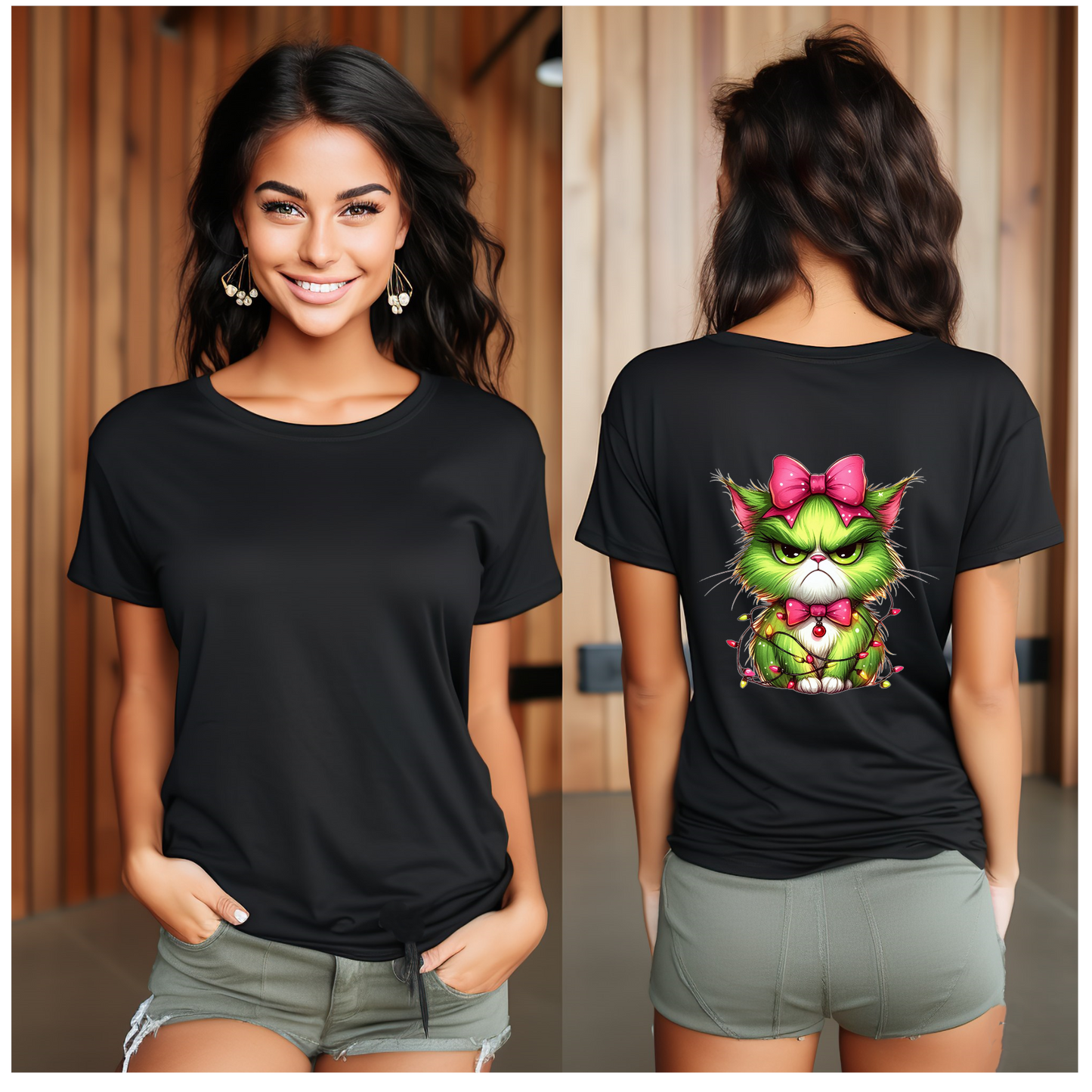 Green Angry Christmas Cat Tshirt - Snazzy Dudds
