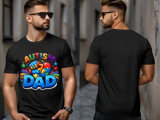 TSHIRT Autism Dad - Fathers Day Birthday Autism Awareness Unisex Casual Crew Neck Tshirt 100% Cotton - Snazzy Dudds