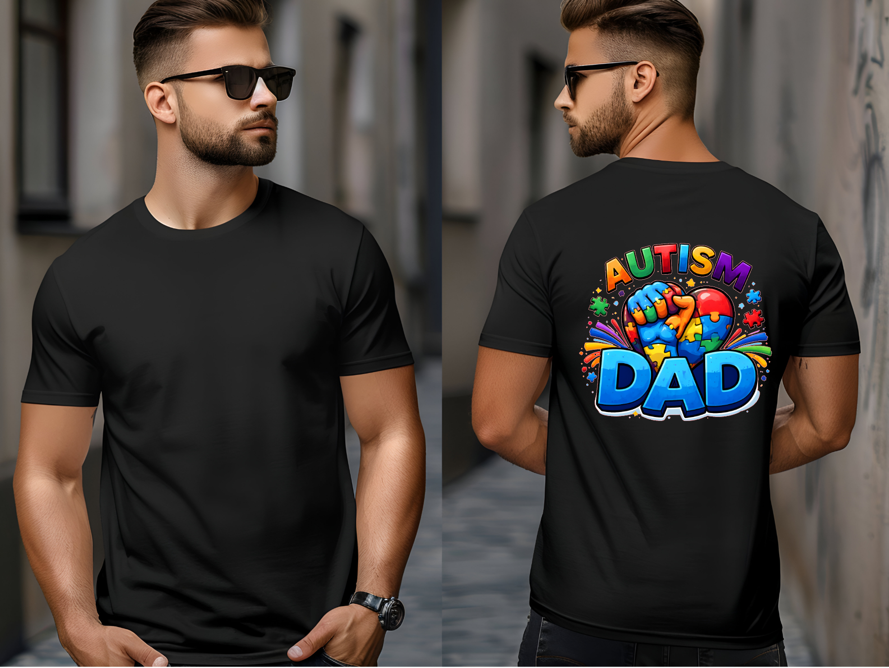 TSHIRT Autism Dad - Fathers Day Birthday Autism Awareness Unisex Casual Crew Neck Tshirt 100% Cotton - Snazzy Dudds