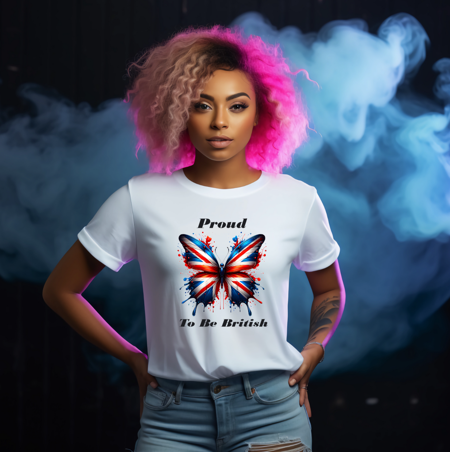 Proud To Be British Union Jack Colours Butterfly Tshirt - Snazzy Dudds