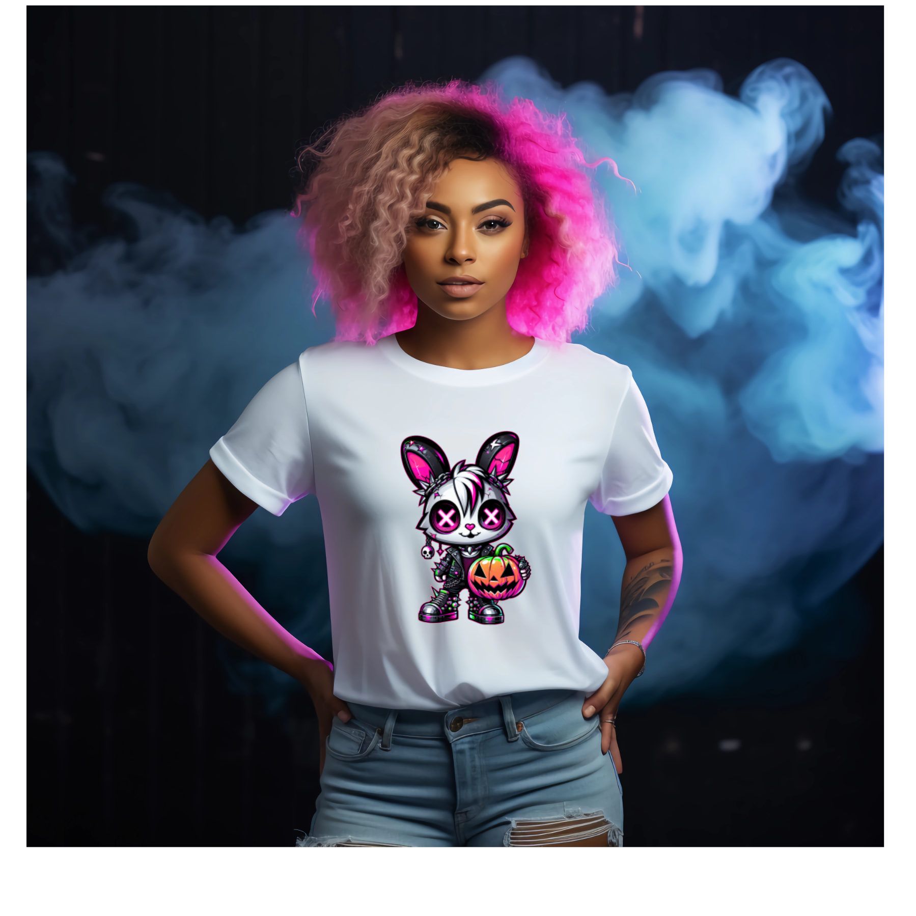 Neon Gothic Halloween Animals Unisex Crew Neck Tshirt - Snazzy Dudds
