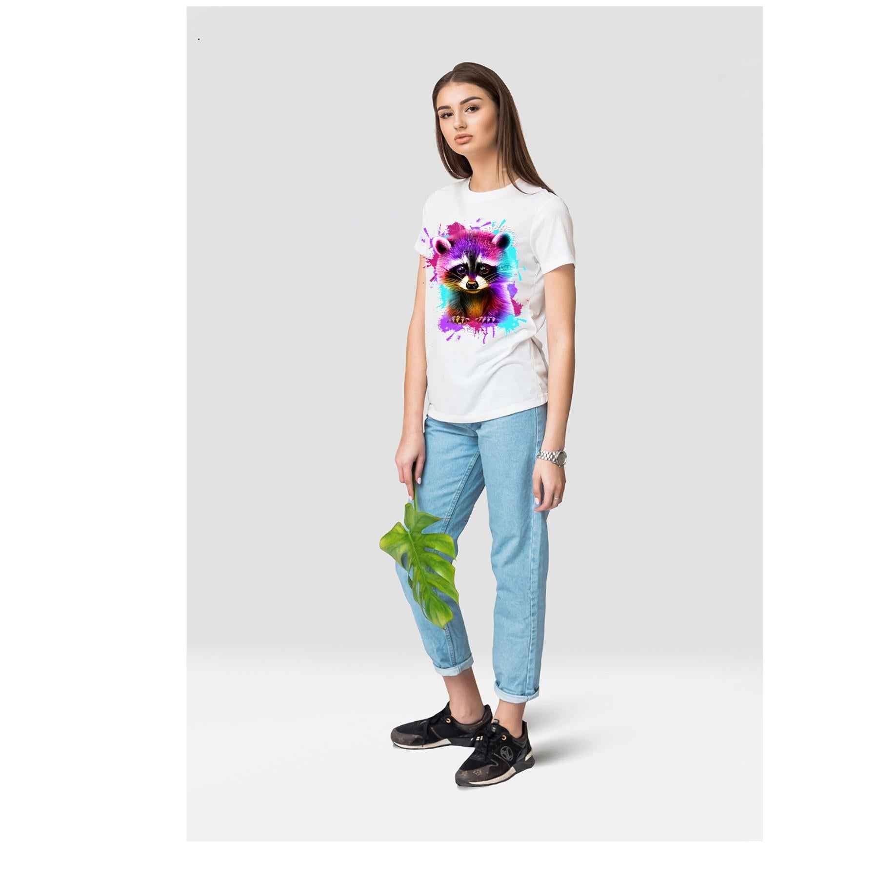 Racoon Colourful Image on Tshirt - Unisex Casual Crew Neck Tshirt 100% Cotton - Snazzy Dudds