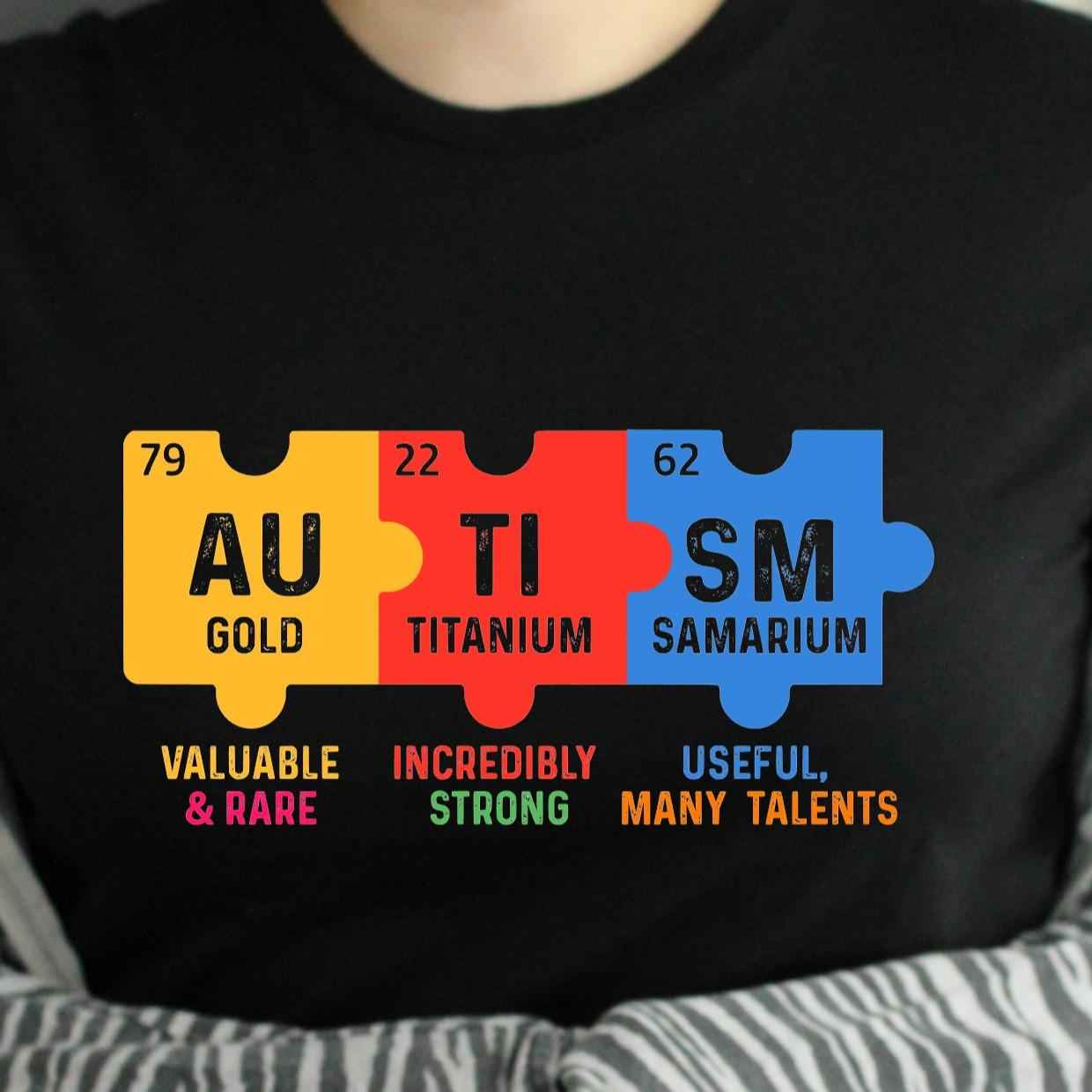 TSHIRT Autism Periodic Table Values - Autism Awareness Unisex Casual Crew Neck Tshirt 100% Cotton - Snazzy Dudds