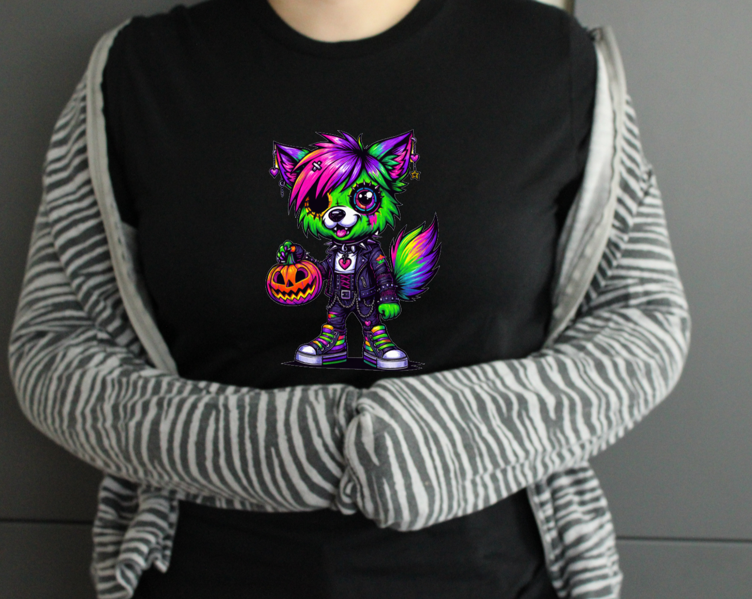Neon Gothic Halloween Animals Unisex Crew Neck Tshirt - Snazzy Dudds