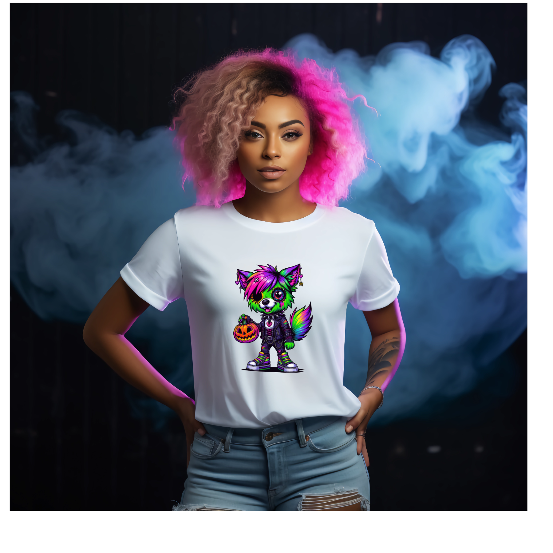 Neon Gothic Halloween Animals Unisex Crew Neck Tshirt - Snazzy Dudds