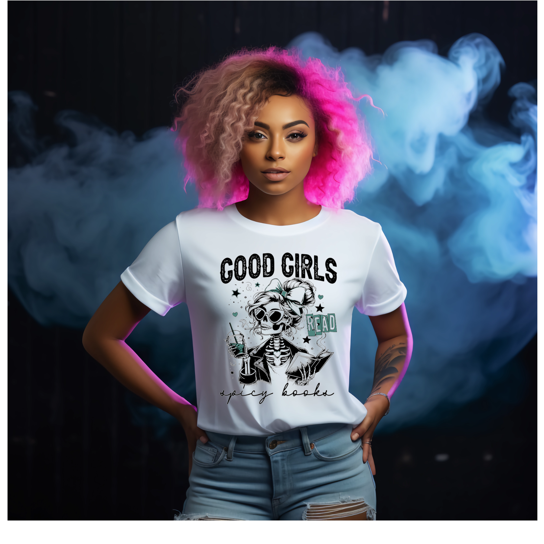 Good Girls Read Spicy Books Dark Romance Gothic Halloween Lovers White Tshirt - Snazzy Dudds