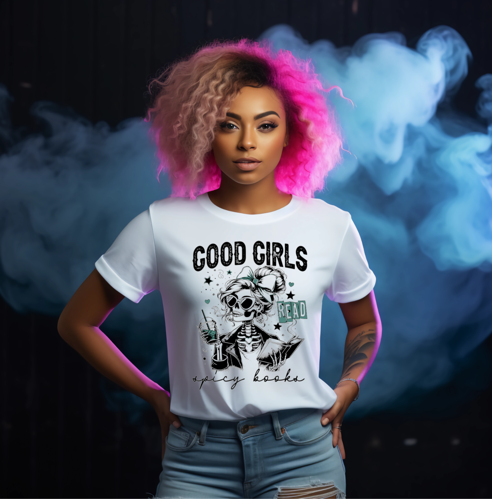 Good Girls Read Spicy Books Dark Romance Gothic Halloween Lovers White Tshirt - Snazzy Dudds