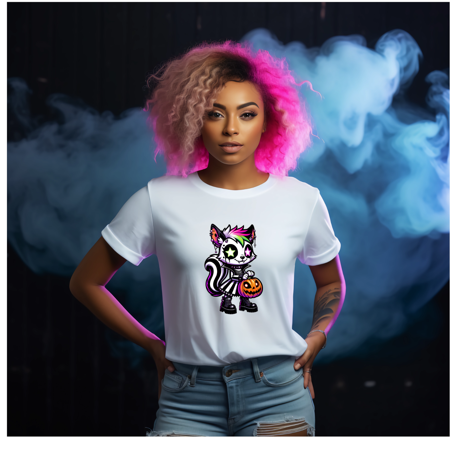 Neon Gothic Halloween Animals Unisex Crew Neck Tshirt - Snazzy Dudds
