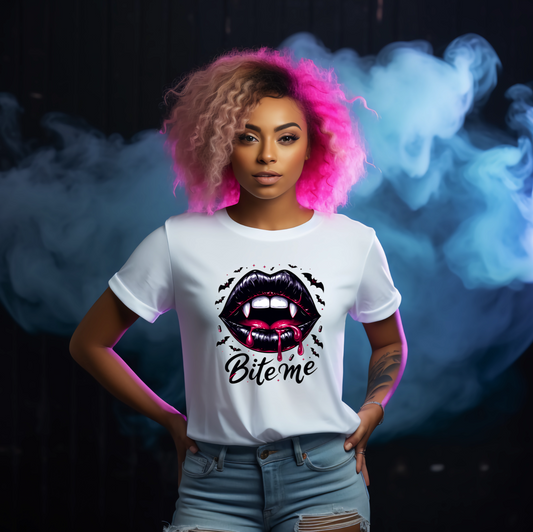 Bite Me Vampire Gothic Halloween Lovers White Tshirt - Snazzy Dudds